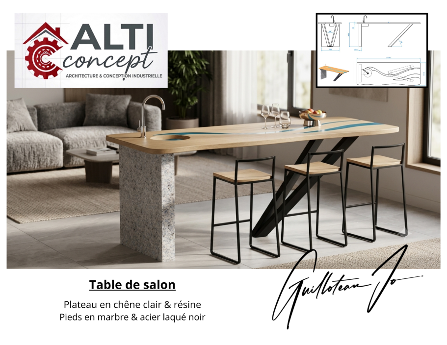 Plan de présentation de mobilier: meuble, table, bureau.